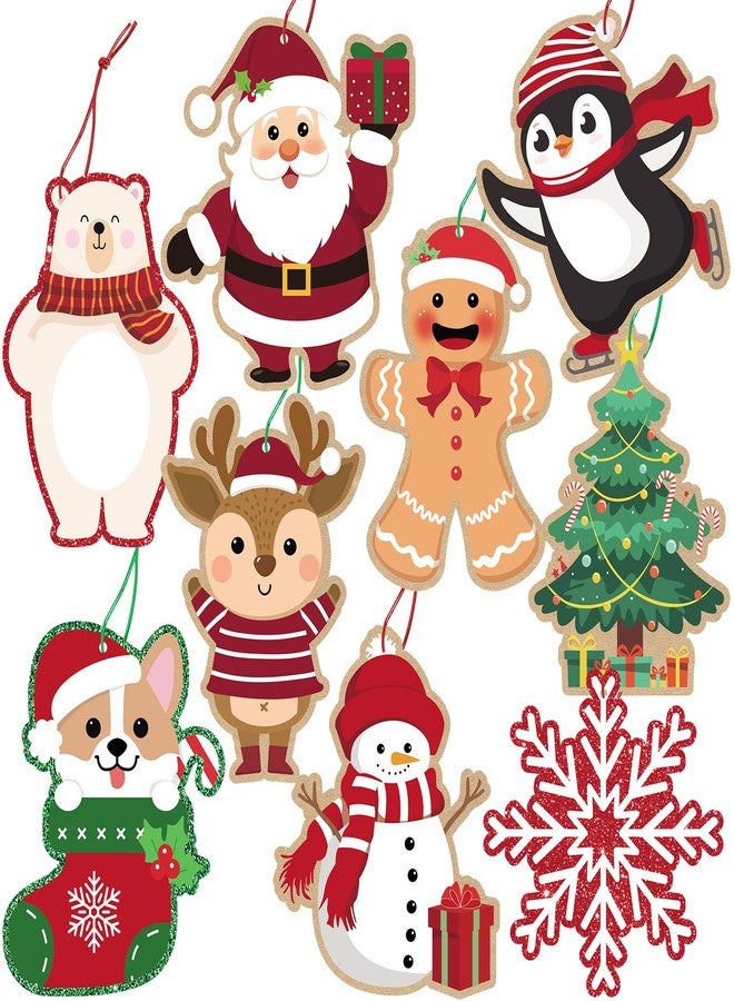 COCHIE Glitter Printed Xmas Gift Labels - 63Pcs Christmas Name Tags with String and Reindeer, Santa, Snowman Gift Labels for DIY Holiday Present Wrapping - Image 1